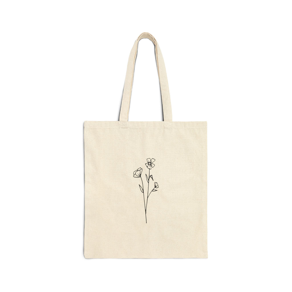 Hand-Drawn Floral Cotton Canvas Tote Bag