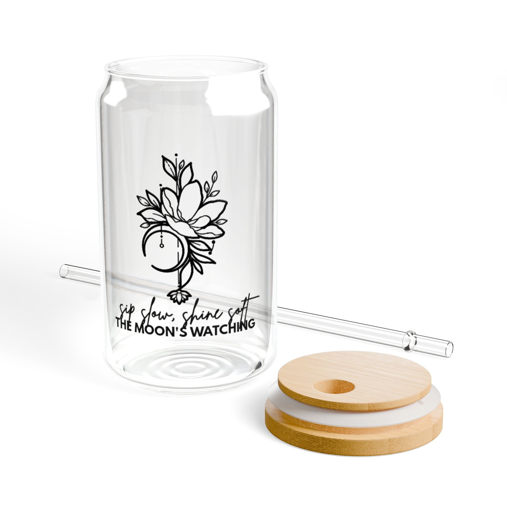 Moon & Bloom - Glass Cup with Lid and Straw 16oz