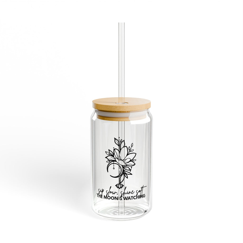 Moon & Bloom - Glass Cup with Lid and Straw 16oz