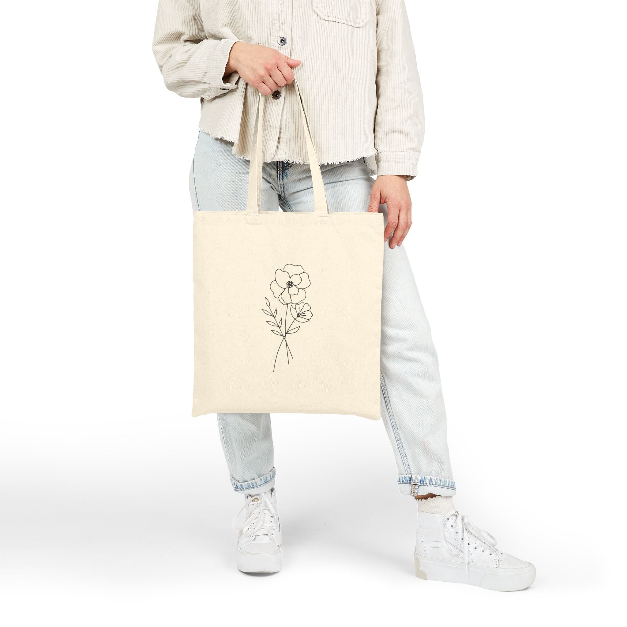 Floral Design Cotton Canvas Tote Bag