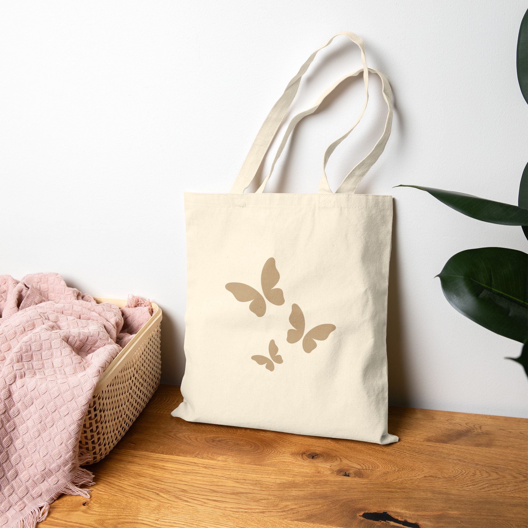 Butterfly Print Cotton Canvas Tote Bag